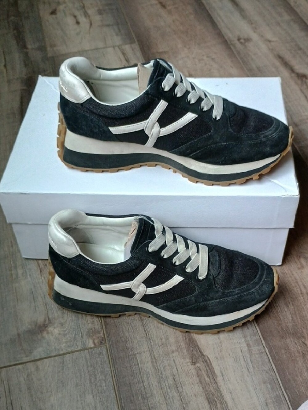 Veronica Beard Black and White Suede & Leather Sneakers - Picture 9 of 9
